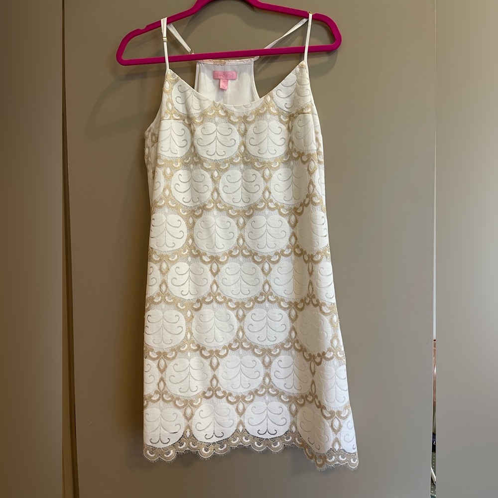 Lily Pulitzer White and Gold Patterned Dress